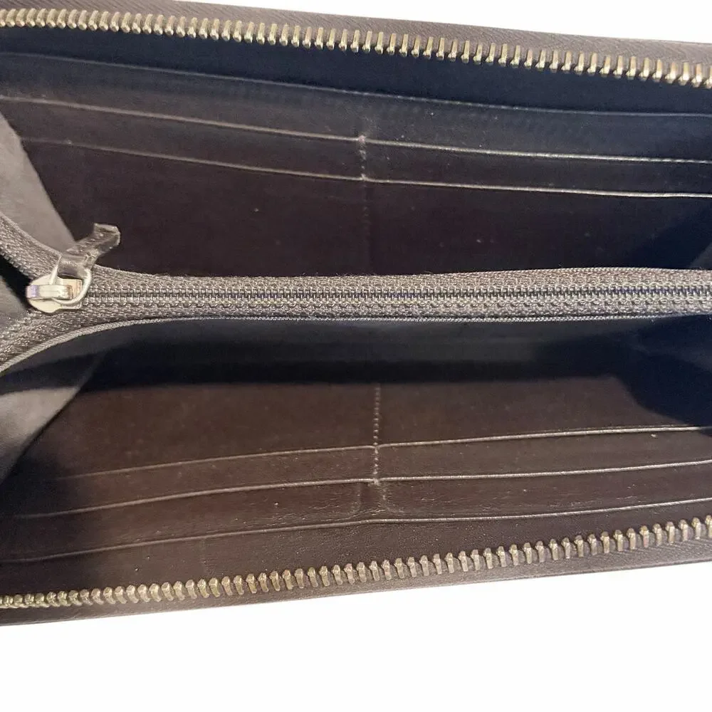 Fendi Zucchino Canvas Zip Around Wallet in Brown FF Print with Silver Hardware